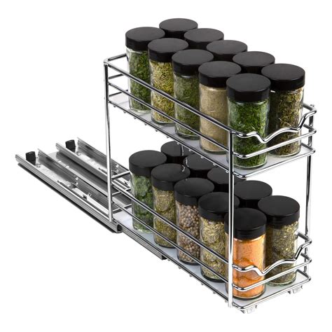 Spice Rack Organizer for Cabinet - Pull Out Double Tier Spice Rack 4-3/8"W x 10-3/8"D - Walmart.com