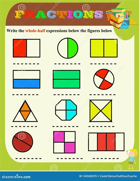 Half and Whole.Circle the Correct Fraction, Mathematics, Math Worksheet for Kids Stock ...