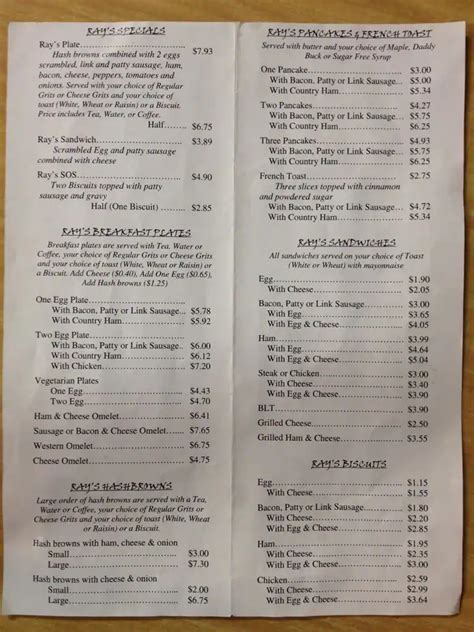 Ray's Restaurant Menu, Menu for Ray's Restaurant, Dothan, Dothan ...