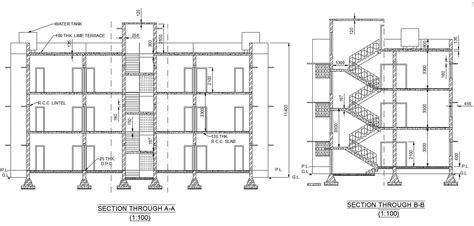 Residential Building Section Drawing Free Download - Cadbull