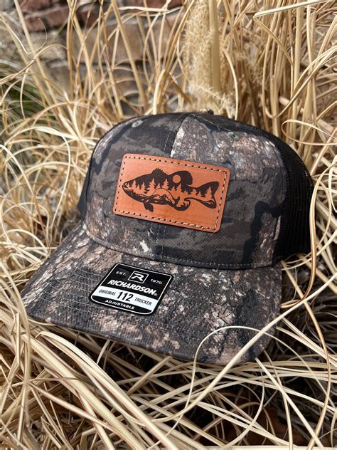 Leather Patch Camo Richardson 112P Snapback Laser Engraved Leather Patch Hat-bass Fishing Scene ...