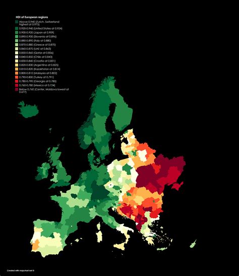 HDI (Human Development Index) of European regions | Mappe