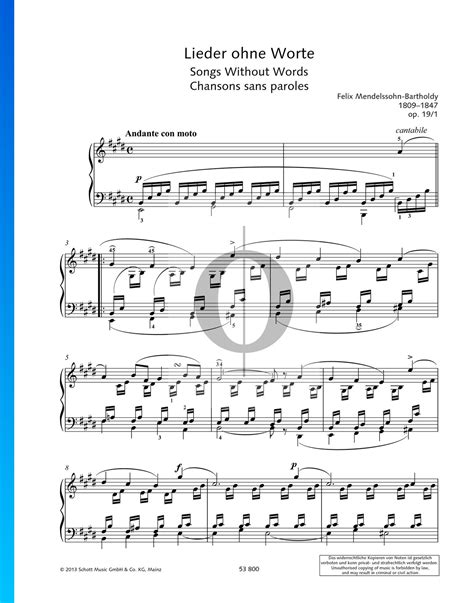 Song Without Words, Op. 19 No. 1 (Felix Mendelssohn Bartholdy) Piano ...