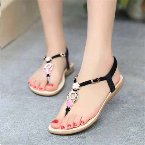 2017 New Sandals Women Casual Summer Bohemia Sweet Beaded Sandals Clip Toe Sandals Beach Shoes ...