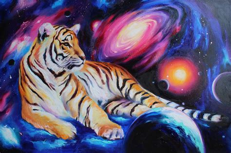 Colorful tiger painting Colorful animals oil painting on canvas Space ...