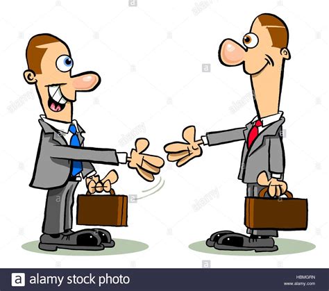 Cartoon caricature of business men meeting and shaking hands Stock Photo, Royalty Free Image ...