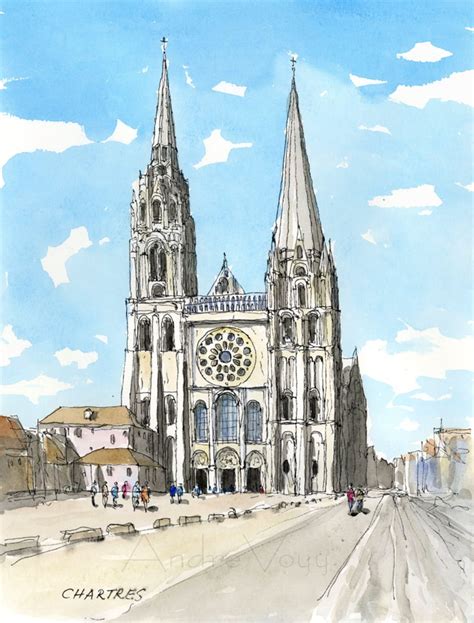 CHARTRES CATHEDRAL France Art Print From an Original Watercolor ...