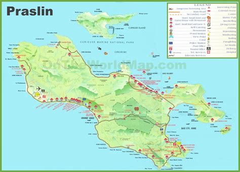 Large detailed tourist map of Praslin island - Ontheworldmap.com