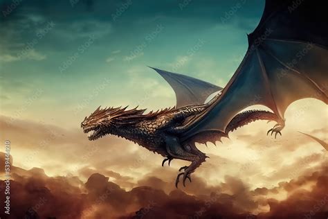 A concept art dragon in mid air. Fantasy wallpaper of a flying dragon ...