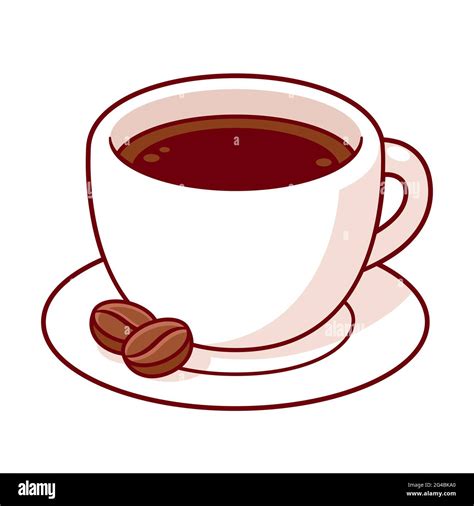 Cup of coffee with coffee beans, cute cartoon drawing. Isolated vector ...