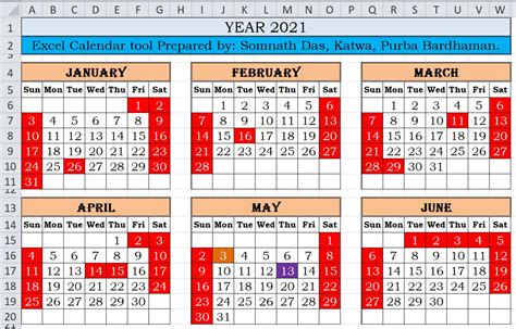 Excel Calendar for Any Year | WBXPress