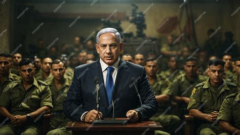 Premium PSD | Benjamin netanyahu prime minister of israel giving a speech to inspire his army to ...