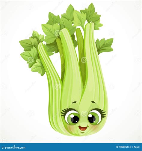 Cute Little Cartoon Emoji Stem of Juicy Celery Isolated on White Stock Vector - Illustration of ...