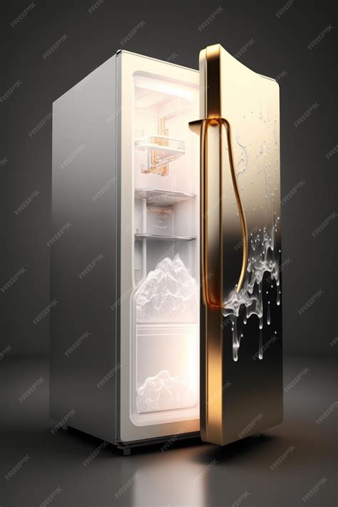 Premium AI Image | A black and silver refrigerator with gold paint on the door.