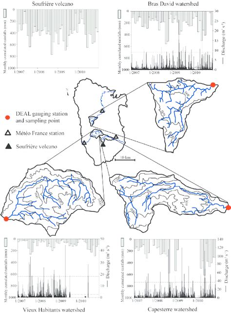 Map of the Basse-Terre with the location of the three studied ...