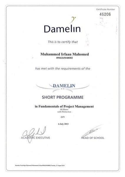 Damelin Certificate