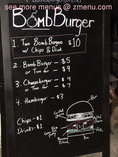 Menu at Bomb Burger restaurant, Los Angeles