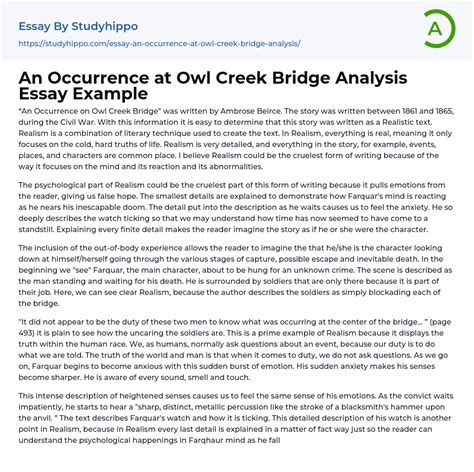 An Occurrence at Owl Creek Bridge Analysis Essay Example | StudyHippo.com