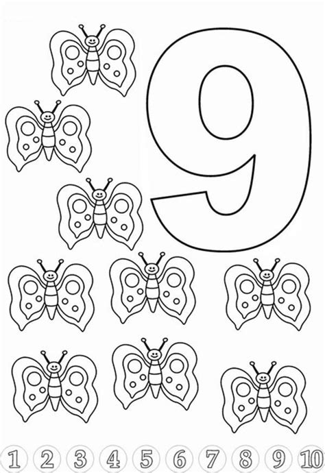 Butterfly For Learn Number 9 Coloring Page : Bulk Color | Resim