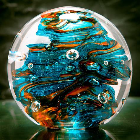 Solid Glass Sculpture 13R6 Teal and Orange Glass Art by David Patterson ...