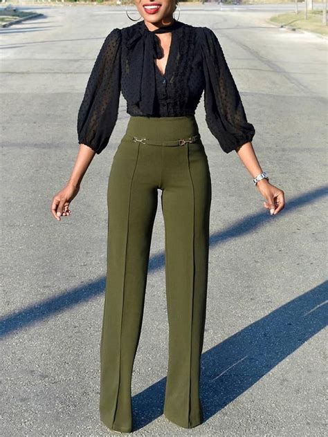 Solid Buckle High Waist Wide Leg Pants | High waisted pants outfit, Leg ...