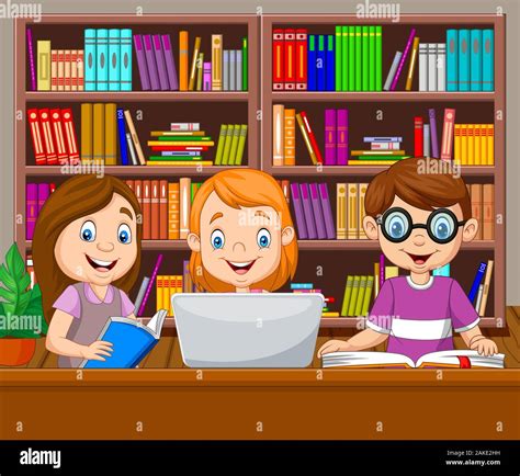 Cartoon kids studying in the library Stock Vector Image & Art - Alamy