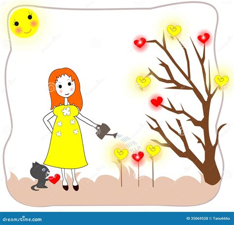 Girl Watering the Seedlings with a Watering Can Stock Illustration - Illustration of children ...