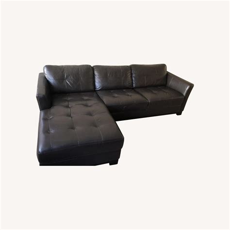 Macy's Brown Tufted Leather L Shaped Sectional Sofa - AptDeco