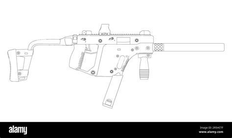 Outline of a military machine gun from black lines isolated on a white ...