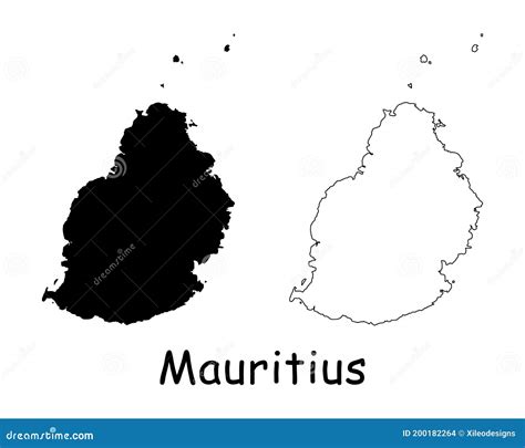 Mauritius Country Map. Black Silhouette and Outline Isolated on White ...