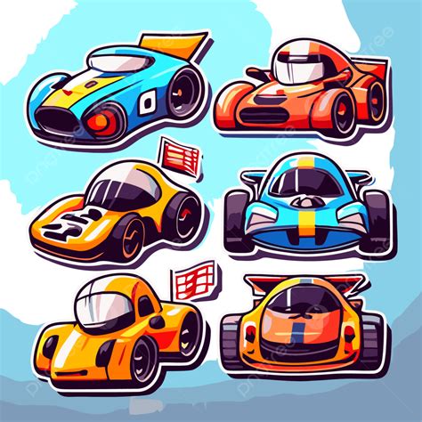 Set Of Cartoon Race Car Stickers Vector Clipart, Race Cars, Race Cars Clipart, Cartoon Race Cars ...