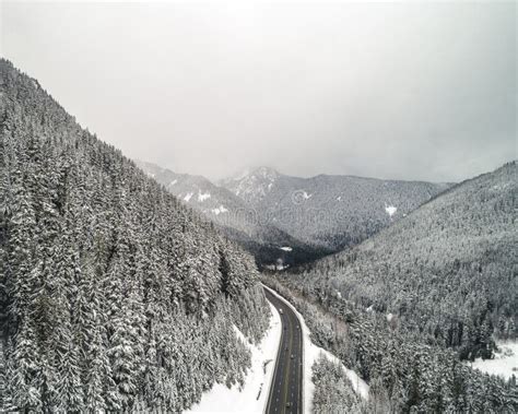 Mountain Highway Aerial Background in Winter Snow Stock Image - Image ...