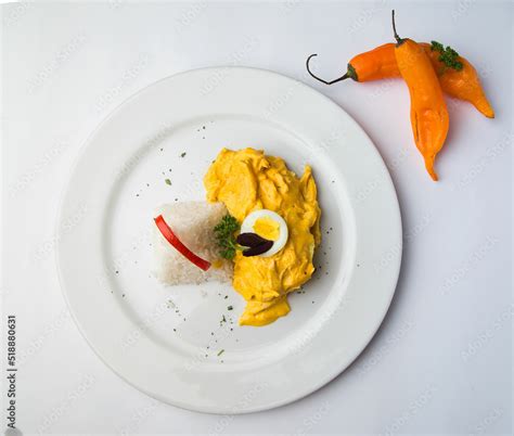 Typical dish of Peru, aji de gallina on a restaurant table. Stock Photo ...