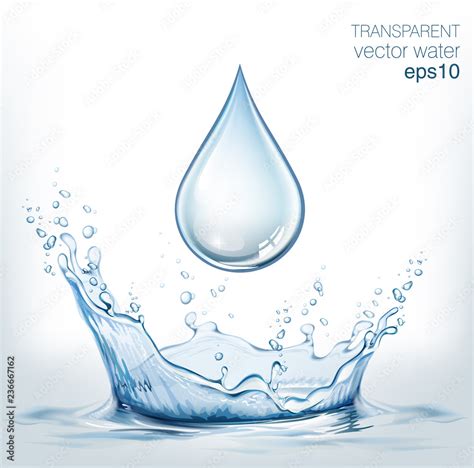 Transparent vector water splash and water drop on light background ...