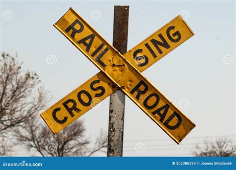 Old Railroad Crossing Yellow Sign Stock Photo - Image of yellow, transportation: 202386224