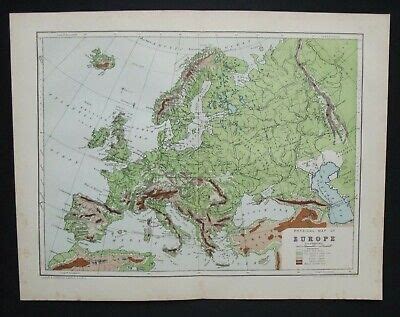 ANTIQUE MAP: PHYSICAL Map of Europe by W & A K Johnston, 1908 £4.25 - PicClick UK