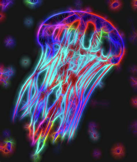 Colorful Neon Jellyfish Digital Art by Dan Sproul