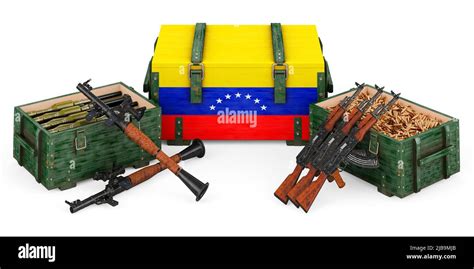 Weapons, military supplies in Venezuela, concept. 3D rendering isolated ...