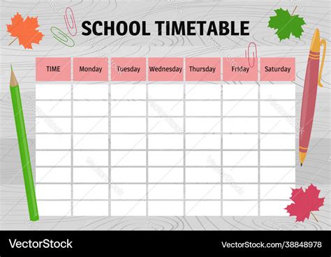 School timetable design planner on wooden Vector Image