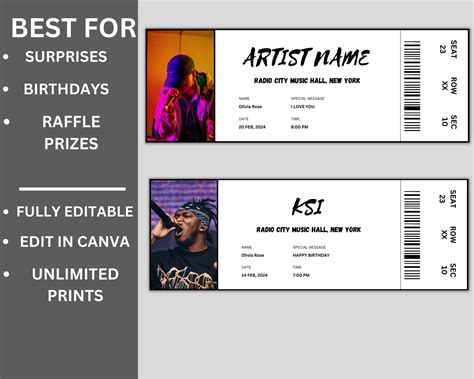 Editable Concert Ticket Template DIY Event Ticket Custom - Etsy