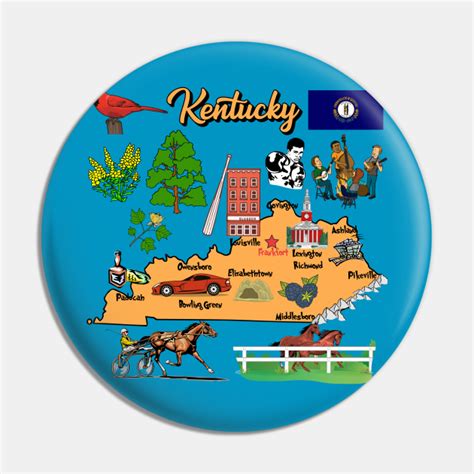 tourism map of Kentucky state, USA, major cities, flag, attractions ...