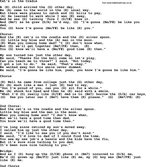 Johnny Cash song: Cat's In The Cradle, lyrics and chords