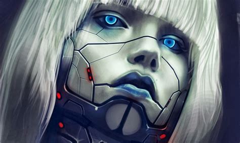 Wallpaper : face, cyberpunk, anime, blue, science fiction, cyborg, head, eye, screenshot ...