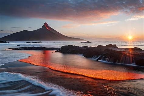 Premium Photo | A sunset over a volcano