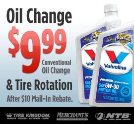 NTB: $9.99 Oil Change and Tire Rotation (After Mail-In Rebate) - Kids ...