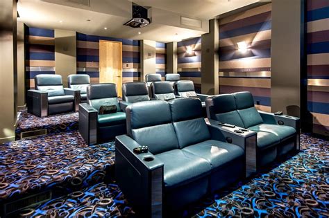 Gorgeous double recliner in Home Theater Contemporary with Theater Carpet next to Home Theater ...