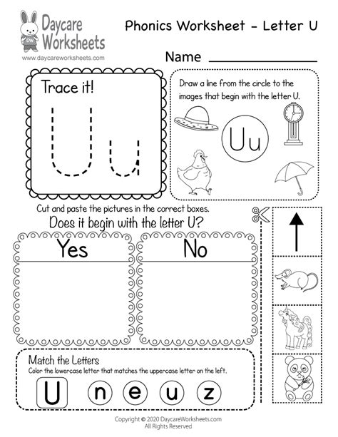 Free Letter U Phonics Worksheet for Preschool - Beginning Sounds ...