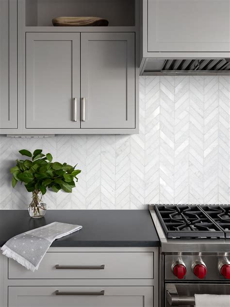 White Modern Marble Chevron Backsplash Tile | Backsplash.com