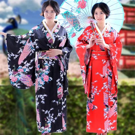 Peacock Flower Japanese Traditional Costume Kimono for Women Kimono ...