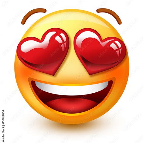 Cute "in love"-face emoticon or 3d smiley emoji with heart-shaped eyes ...